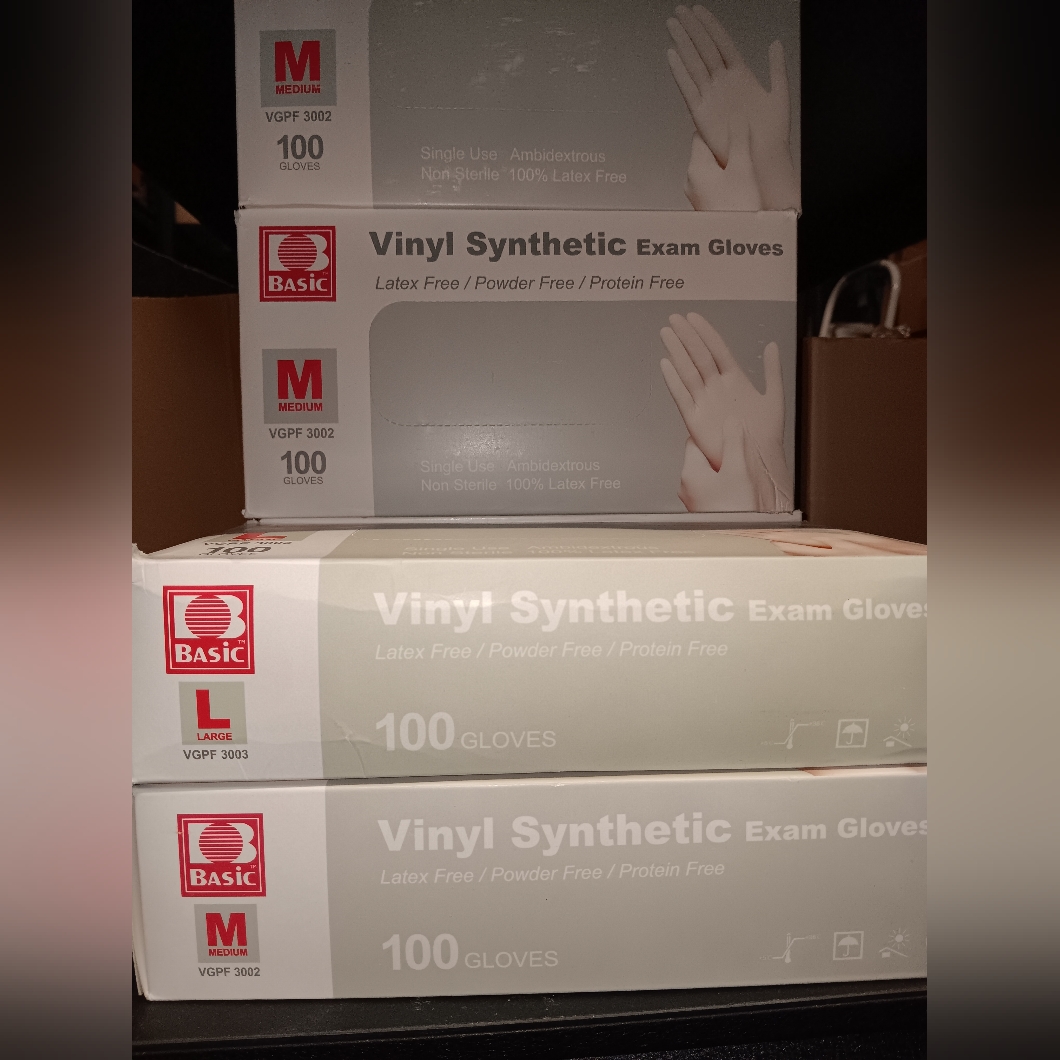 Basic Vinyl Synthetic Exam Gloves - 100 Gloves (Packaging May Vary) New